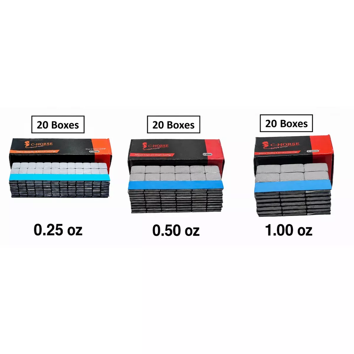 0.25oz, 0.50oz, 1oz Grey Stick-On Wheel Weights Bundle (20 Box Each)