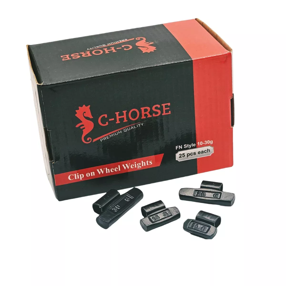 100pc FN Clip-On Wheel Weight Assortment – 10-30g Black Coated