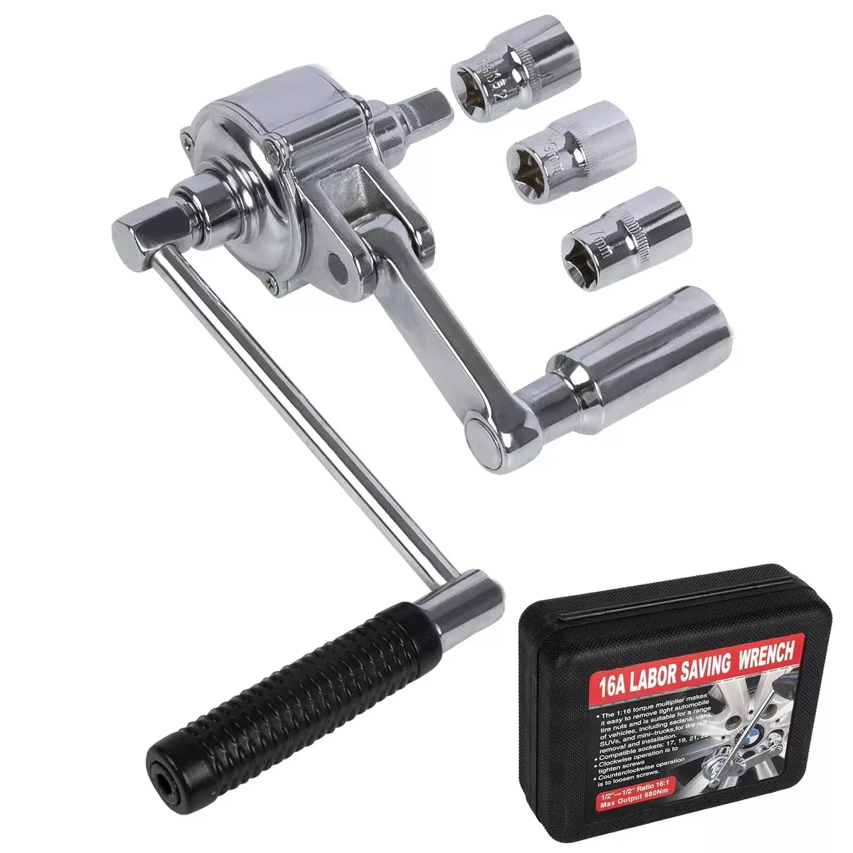 16-B Labor Saving Wrench Tire Lug Nut Remover 17mm 19mm 21mm Sockets