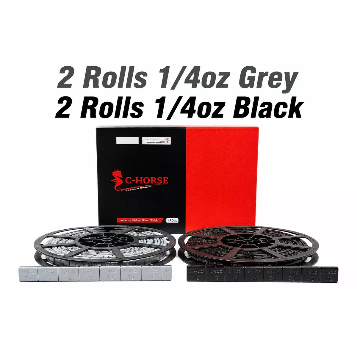 4 X Stick-On Wheel Weight Rolls Black & Grey 1/4oz (2 of Each)