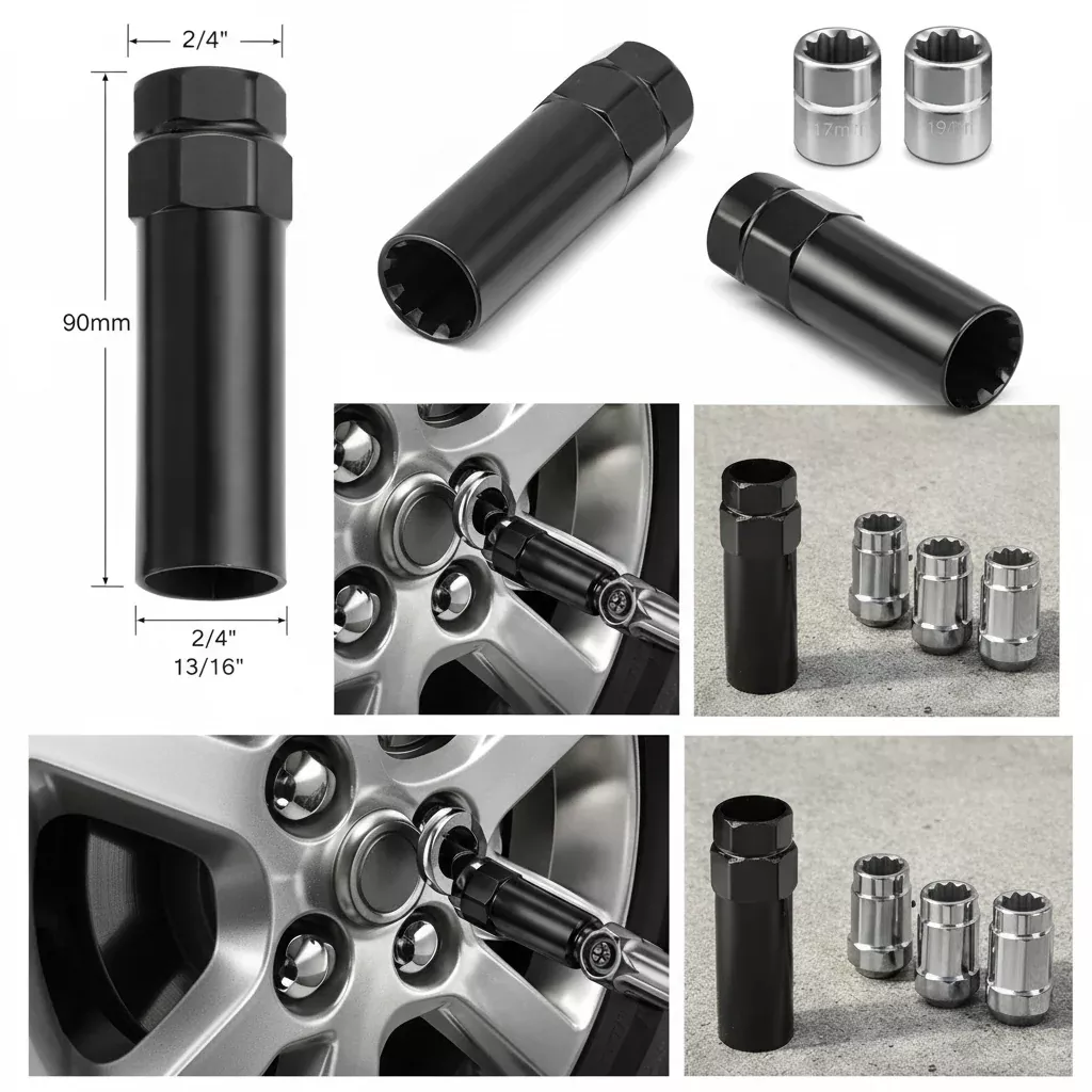 6-Spline Lug Nut Key – Steel Wheel Lock Tool 3/4″ & 13/16″ Hex