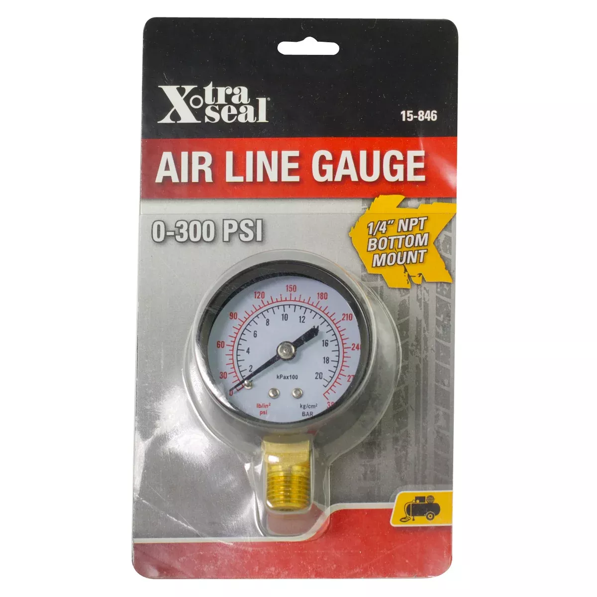 Airline Gauge – 0-300 PSI (1/4″ NPT Bottom Mount)