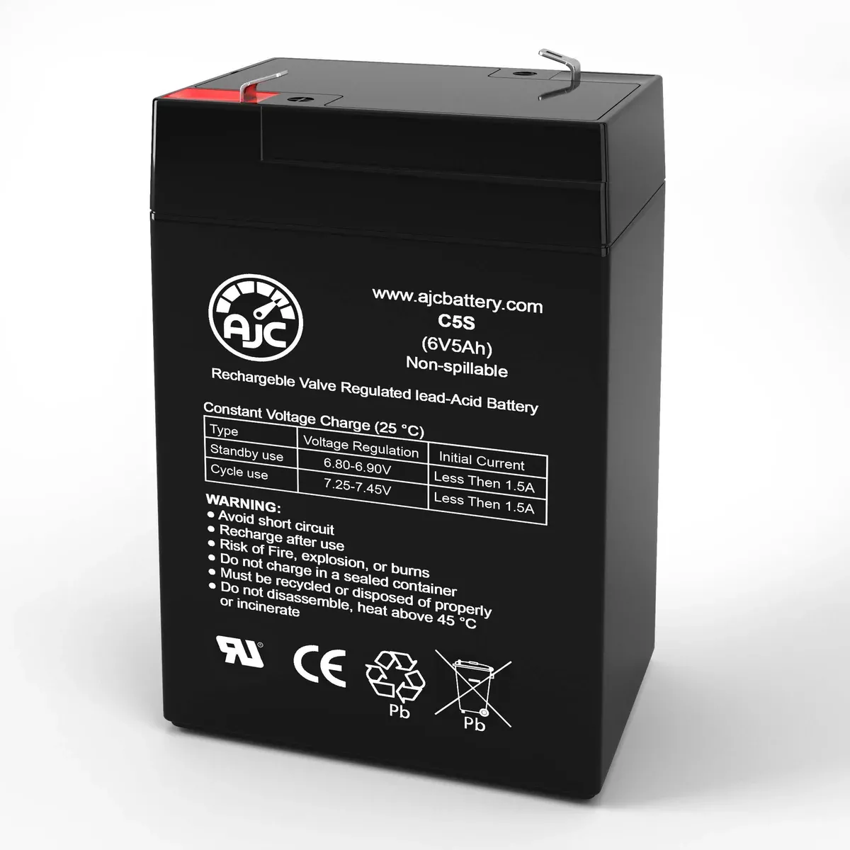 AJC Battery Compatible with Ademco 456-651 6V 5Ah Alarm Battery