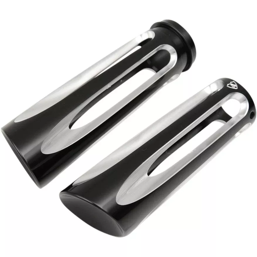 Arlen Ness Black Ano Deep Cut Billet Grips for Harley Dual Throttle Cable Models