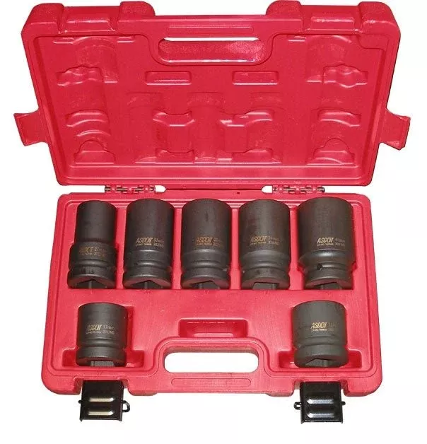 Ascot 3197M 1″ Drive Deep Metric Socket Set with Case 7 Piece