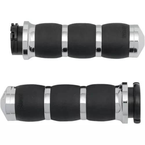 Avon Air Cushioned Velvet 3-Ring Grips for Harley Dual Cable - Chrome