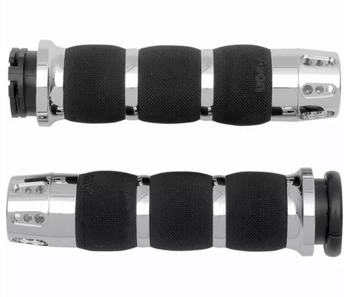 Avon Gatlin Air Cushioned Chrome Handlebar Grips - Cable Style (AIR-90-GAT)