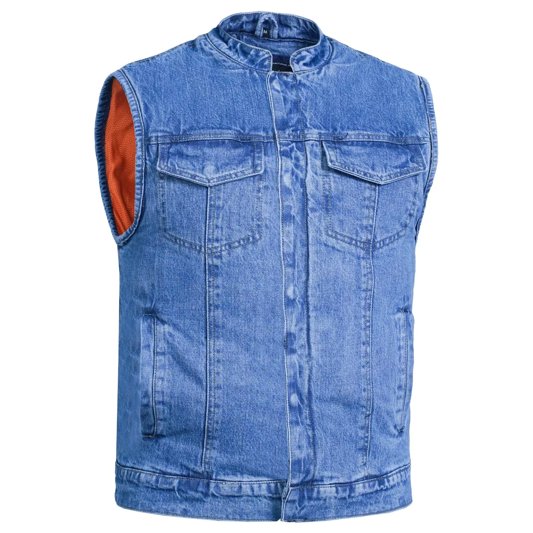 Axel Men's Denim Motorcycle Vest-Blue