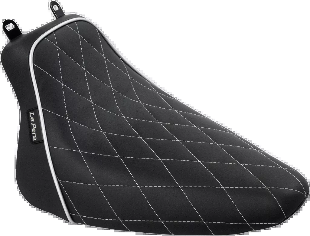 Bare Bones Solo Seat - Diamond Stitch w/ White Stitching/Piping - Black - Softail - FL '08-'17