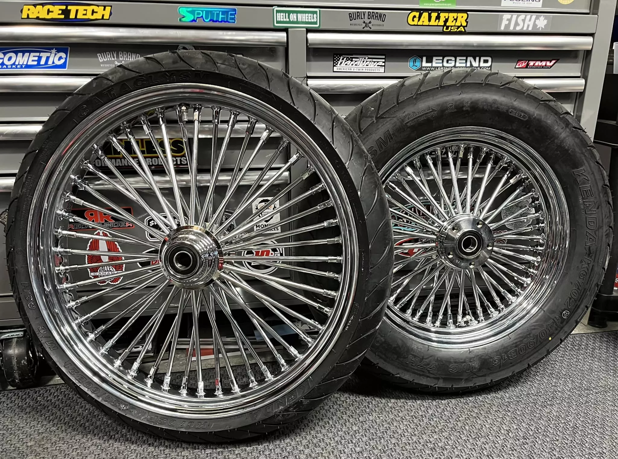 BIG SPOKE CHROME 21/16 WHEEL PACKAGE HARLEY SOFTAILS 1984-1999 EVO