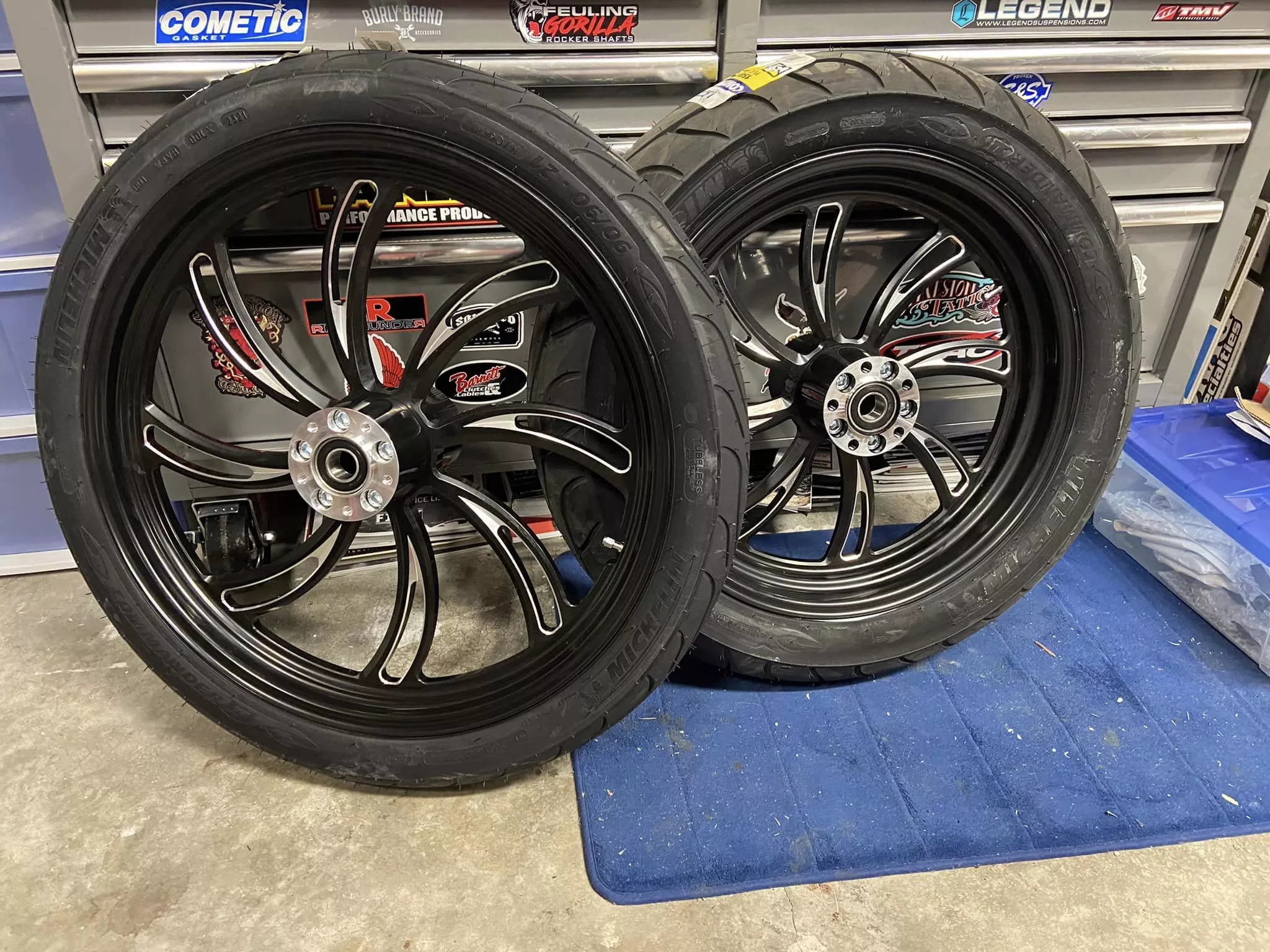 BILLET WHEEL PACKAGE SWEPT SPOKE WITH MICHELIN TIRES HARLEY MODELS