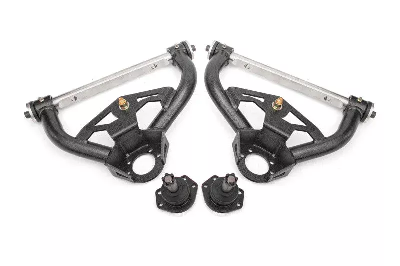 BMR Suspension Non-Adjustable Upper A-Arms Delrin 0.5in Tall Ball Joint - Black Hammertone fits 1978-1987 Buick Regal / 1982-1983 Buick Regal Estate Wagon / 1987 Buick Regal GNX / 1984-1987 Buick Regal Grand National