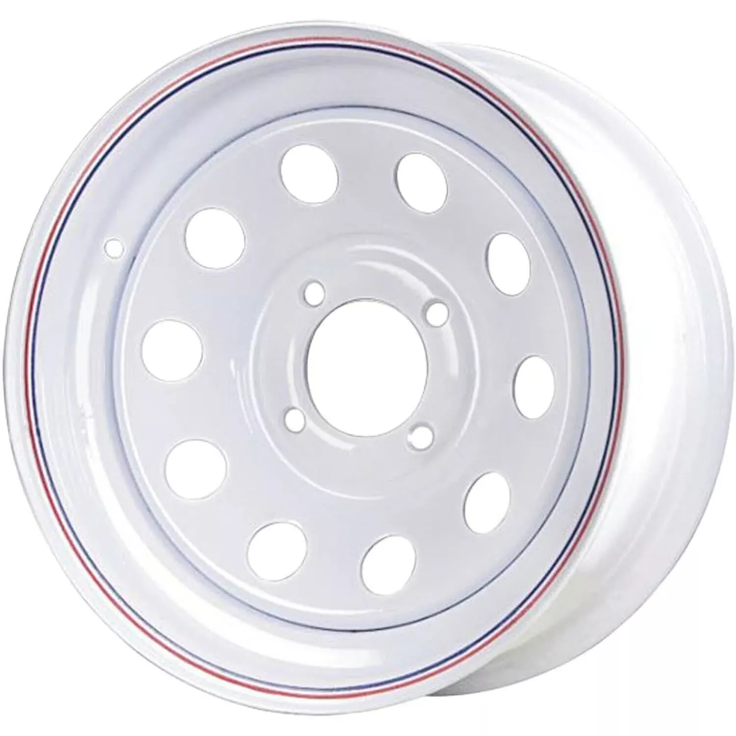 Carlisle 12×4 4 on 4 Modular Steel Trailer Wheel White w/ Pinstripes