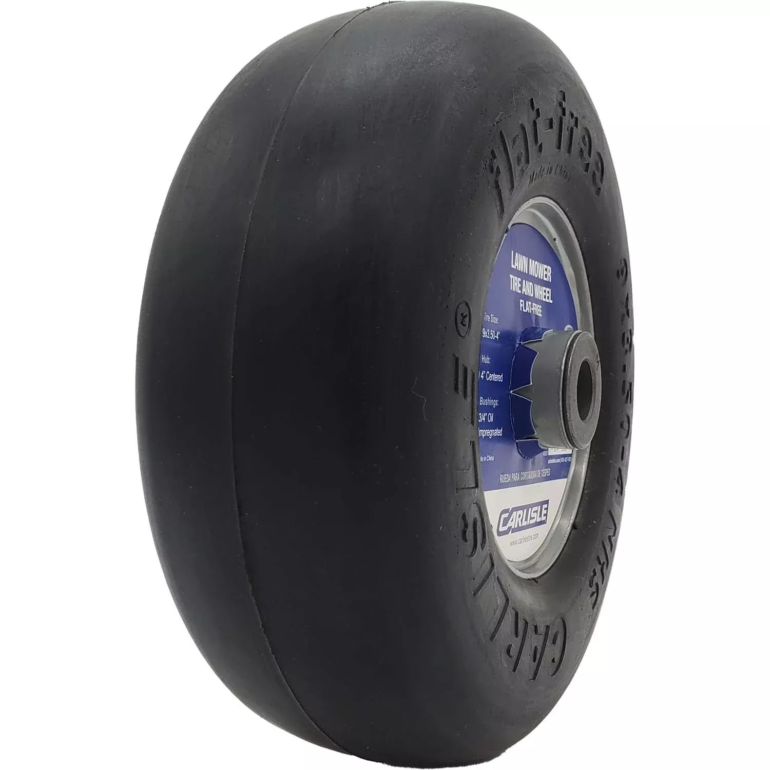 Carlisle 483831 Flat Free Smooth SP Lawn Mower Tire on Rim 9×3.50-4
