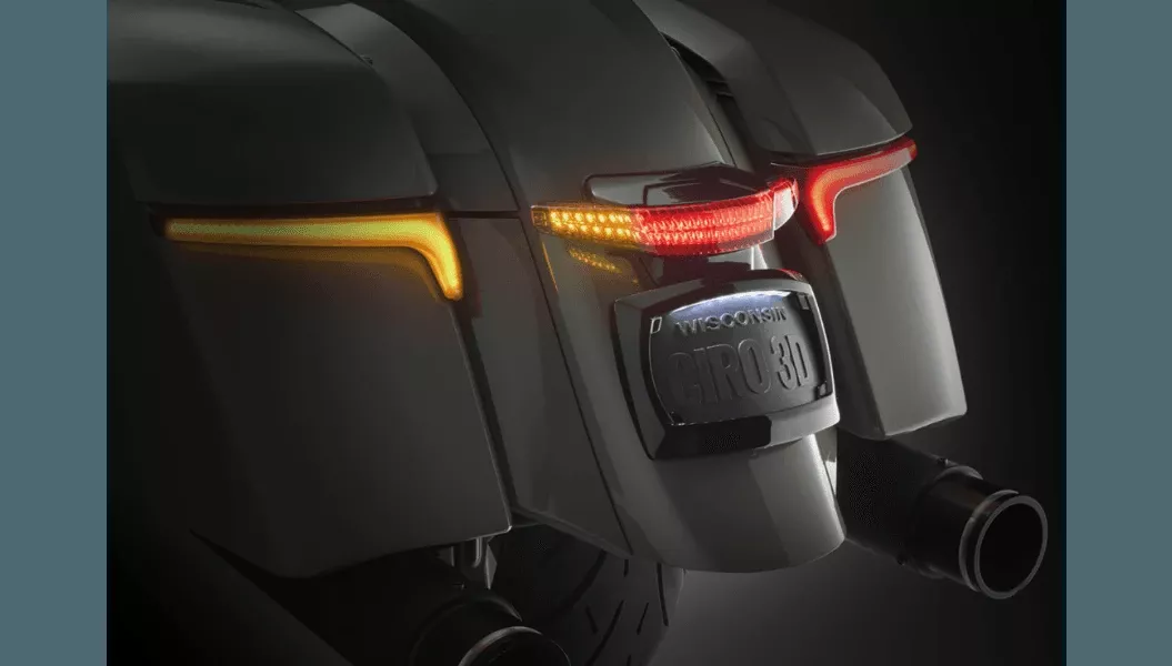 Ciro Latitude Taillight and License Plate Mount with Lightstrike for '20-25 Indian Touring Models (Select Finish and Lens Color)
