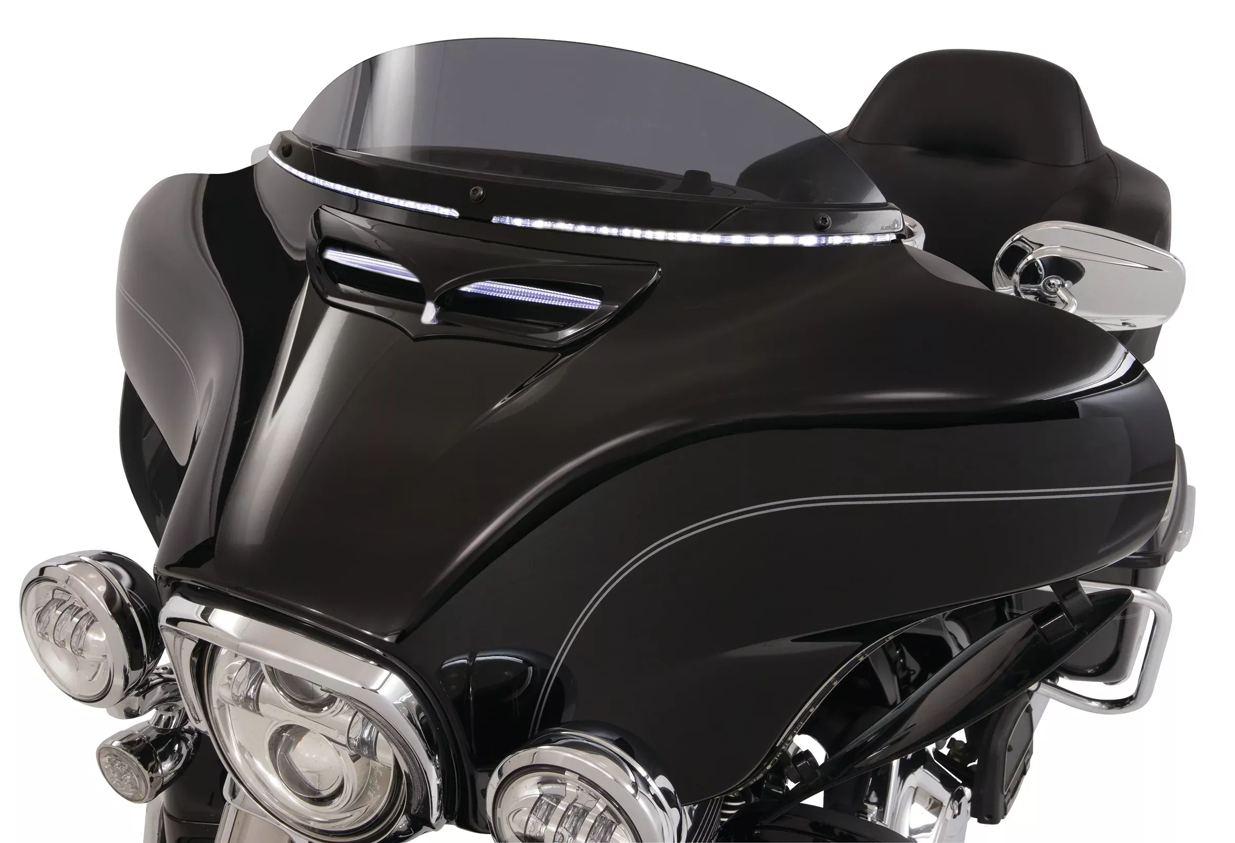 Ciro LED Lighted Horizon Windshield Trim for Harley Batwing Fairing-14-23 (Old Fairing Design)-Chrome