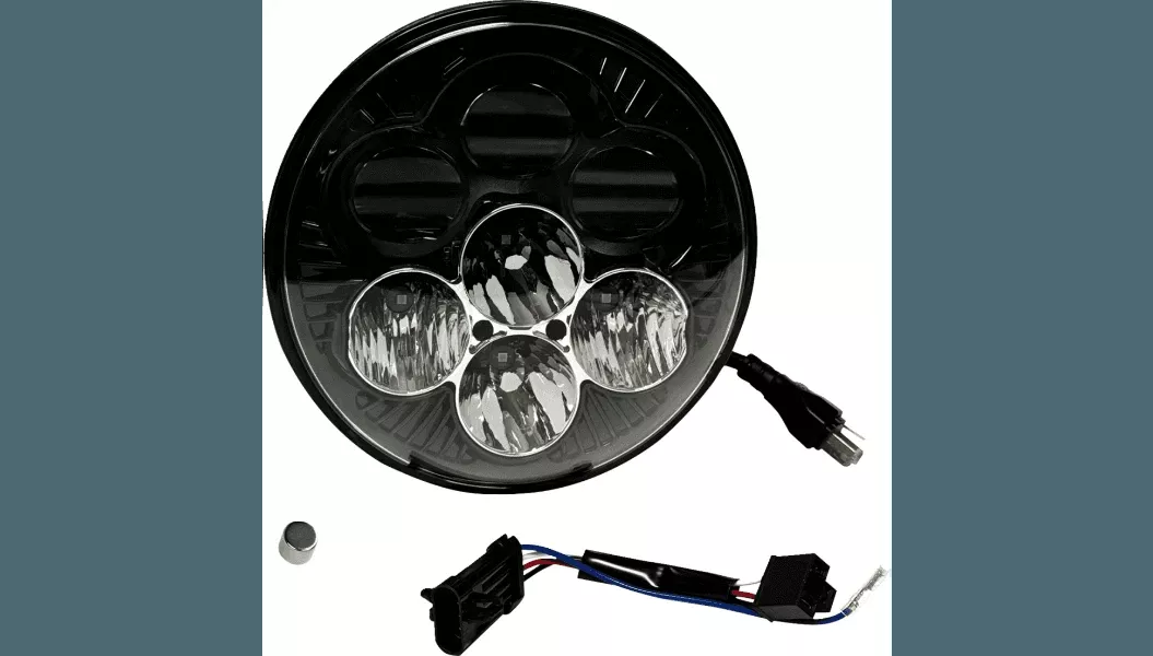 Custom Dynamics Shark Demon 7” Round LED Headlight with Color Changing Backlight for '95-13 Harley Davidson Touring, '09-13 Trike, '12-17 FLD Models