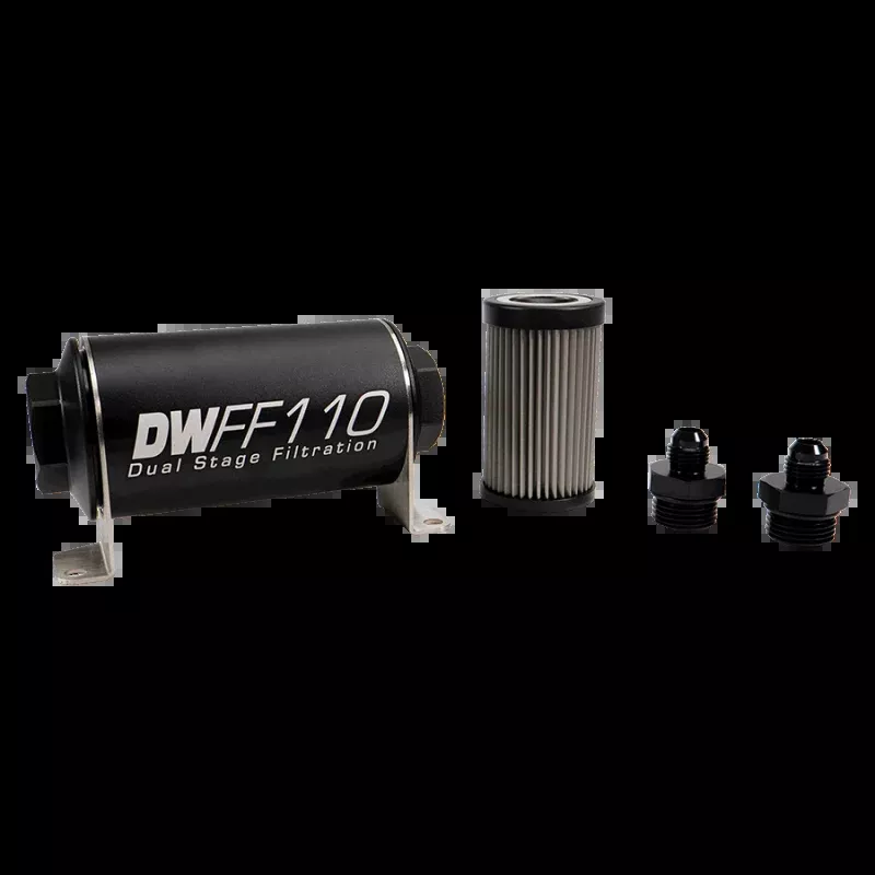 DeatschWerks Stainless Steel 6AN 10 Micron Universal Inline Fuel Filter Housing Kit (110mm)