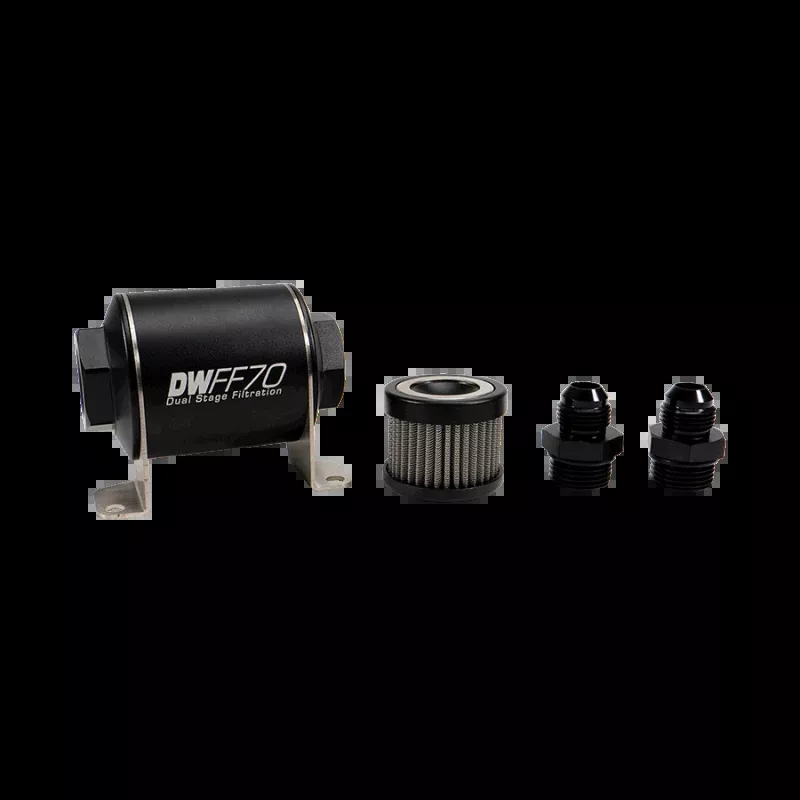 DeatschWerks Stainless Steel 8AN 10 Micron Universal Inline Fuel Filter Housing Kit (70mm)