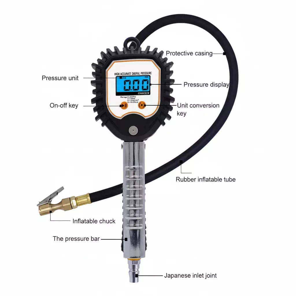 Digital Tire Inflator with Pressure Gauge – 255 PSI LCD Air Chuck