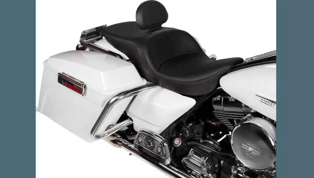 Drag Specialties Predator 2-Up Seat w/ Backrest for '08-Up Harley Davidson FLH - Smooth Vinyl(Not for '24-Up FLHX/FLTR Models)