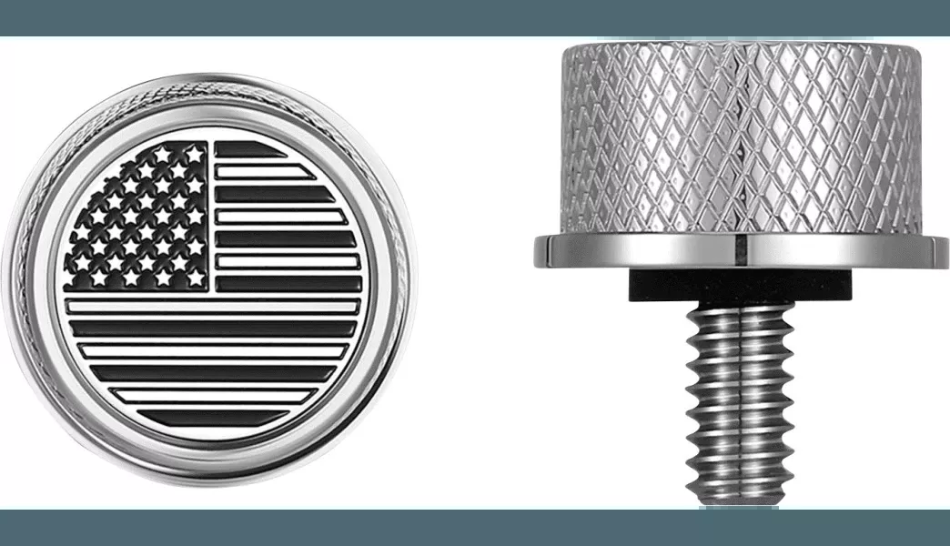 Figurati Stainless Steel Seat Mounting Knob for Harley Davidson Models - U.S. Flag Contrast Cut 1/4"-20 Stainless