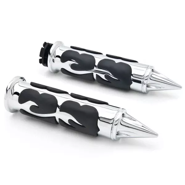 Flame Custom Chrome Motorcycle Handlebar Hand Grips (1")