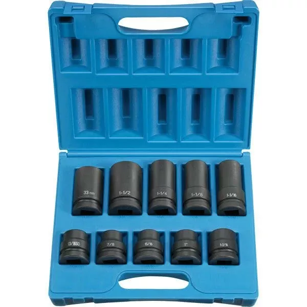 Grey Pneumatic 9152 1″ Drive Standard and Deep Impact Socket Set 10 Piece