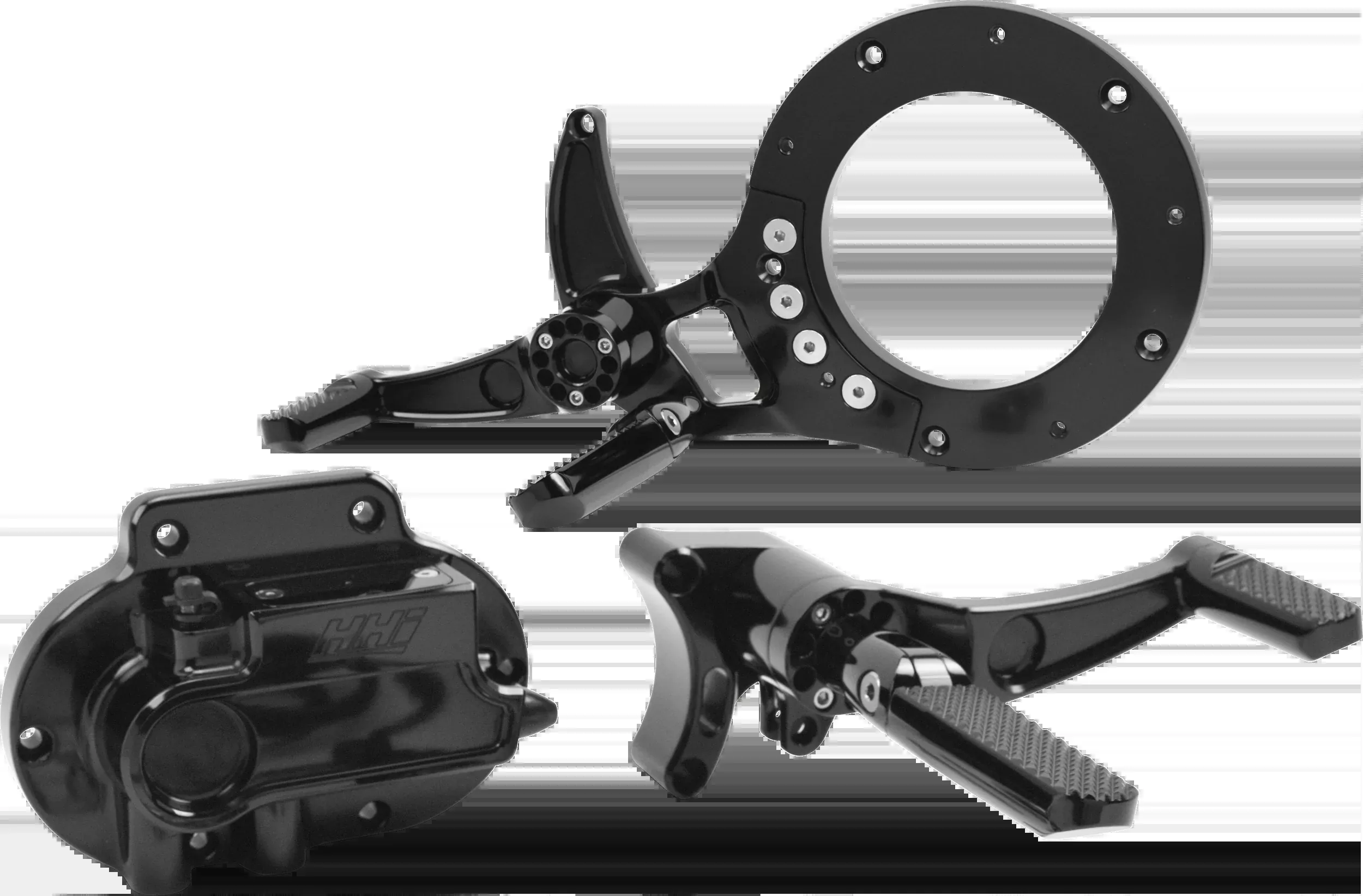 Hawg Halters Mid-Control Kit Cable Clutch Black FLH Harley Touring 2021-2023 - Folding Knurled Pegs