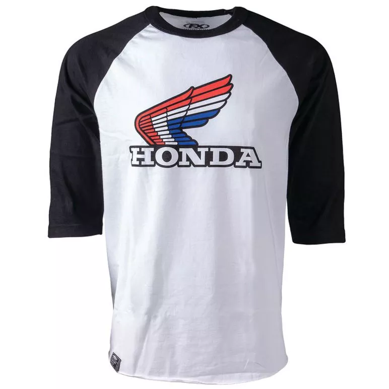Honda Classic Wing Baseball T-Shirt | Black & White w/ Red, White, Blue Wing