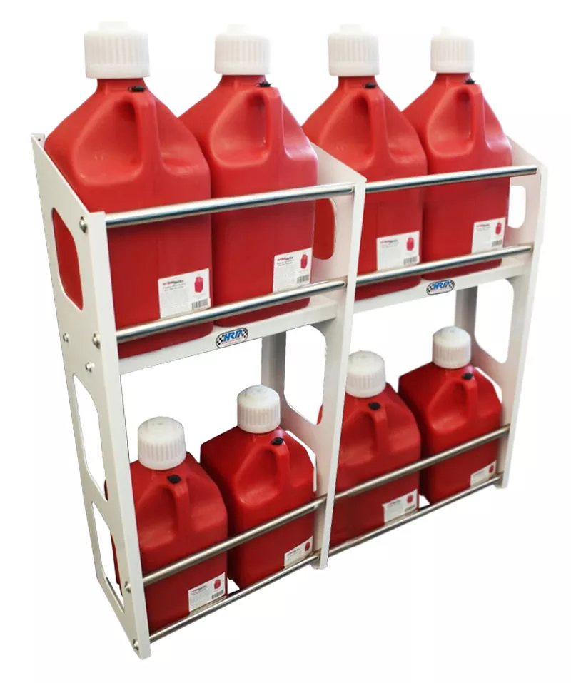HRP Fuel Jug Rack, Two Level Holds 4, 6, or 8 Jugs | Powder-coated White or Black