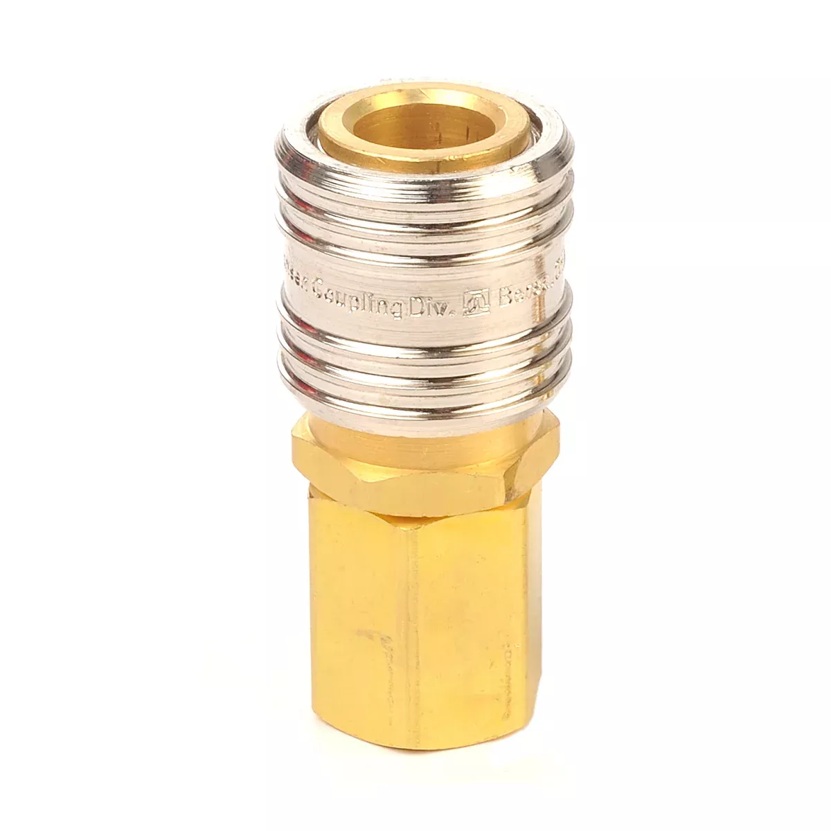 Ind. Type D Recapper Coupler – 1/4″ Body, 1/4″ NPT F, Brass