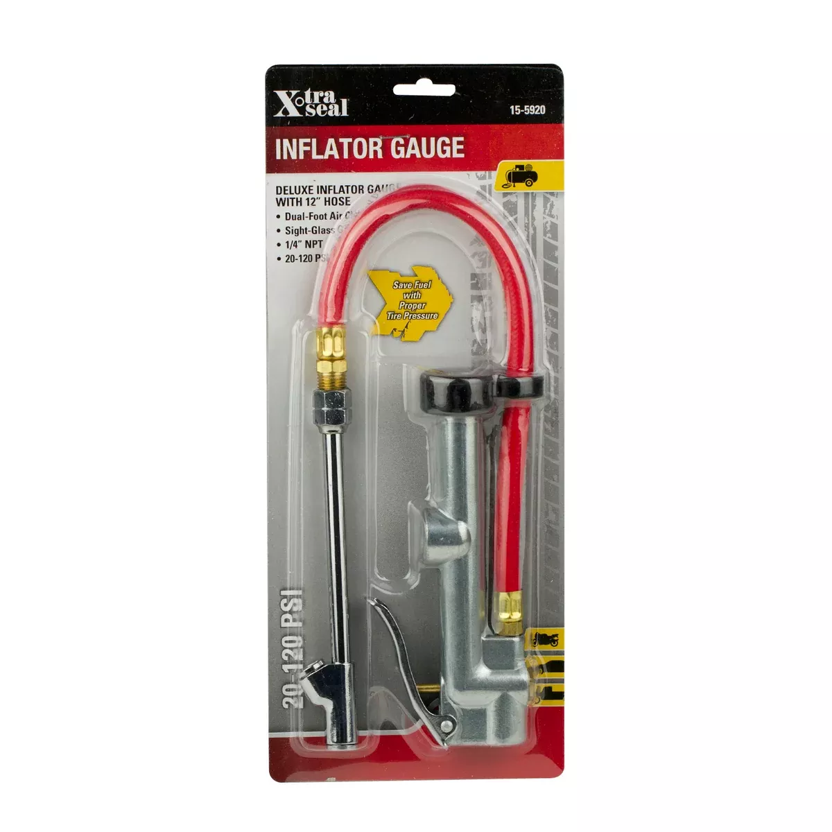 Inflator Gauge with 12″ Hose Dual-Foot Chuck