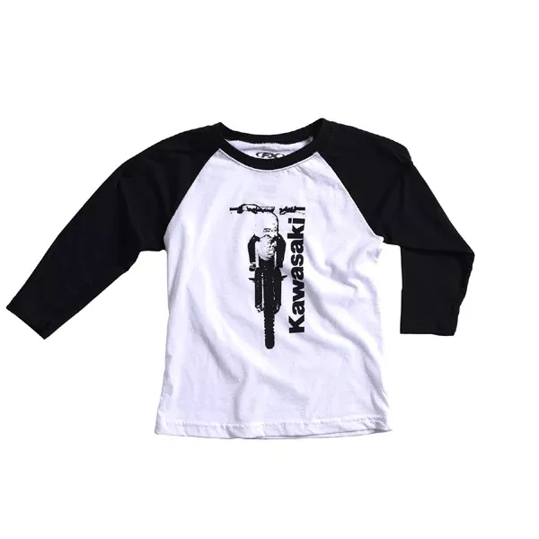 KAWASAKI BIKE YOUTH BASEBALL SHIRT / WHITE-BLACK (M)