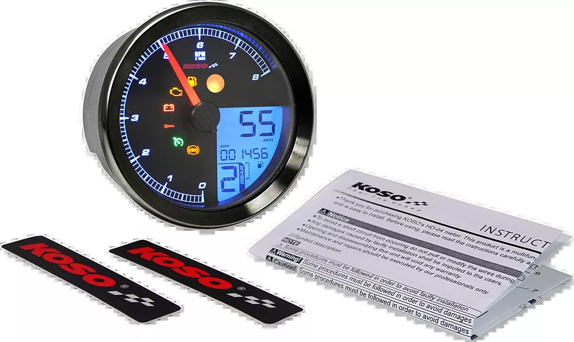 KOSO NORTH AMERICA Multi-Function Speedometer/Tachometer – HD-04 – Black BA051211