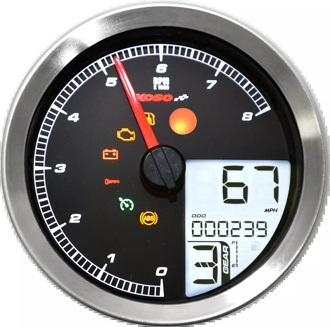 KOSO NORTH AMERICA Multi-Function Speedometer/Tachometer – HD-04 – Chrome BA051201
