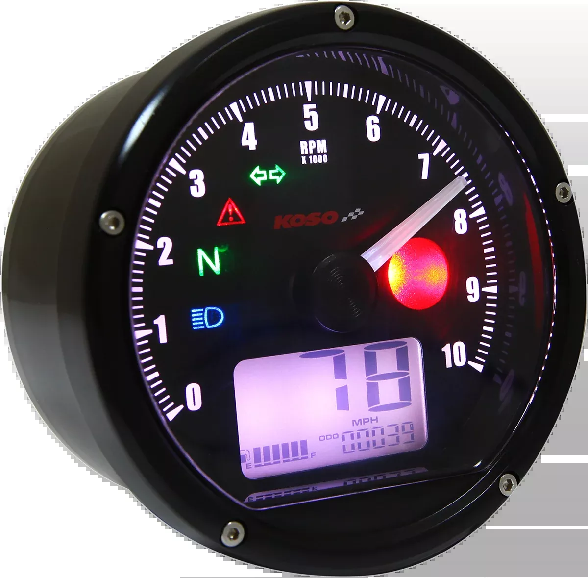 Koso TNT-01R Universal Electronic Speedometer Tachometer Black Face Casing