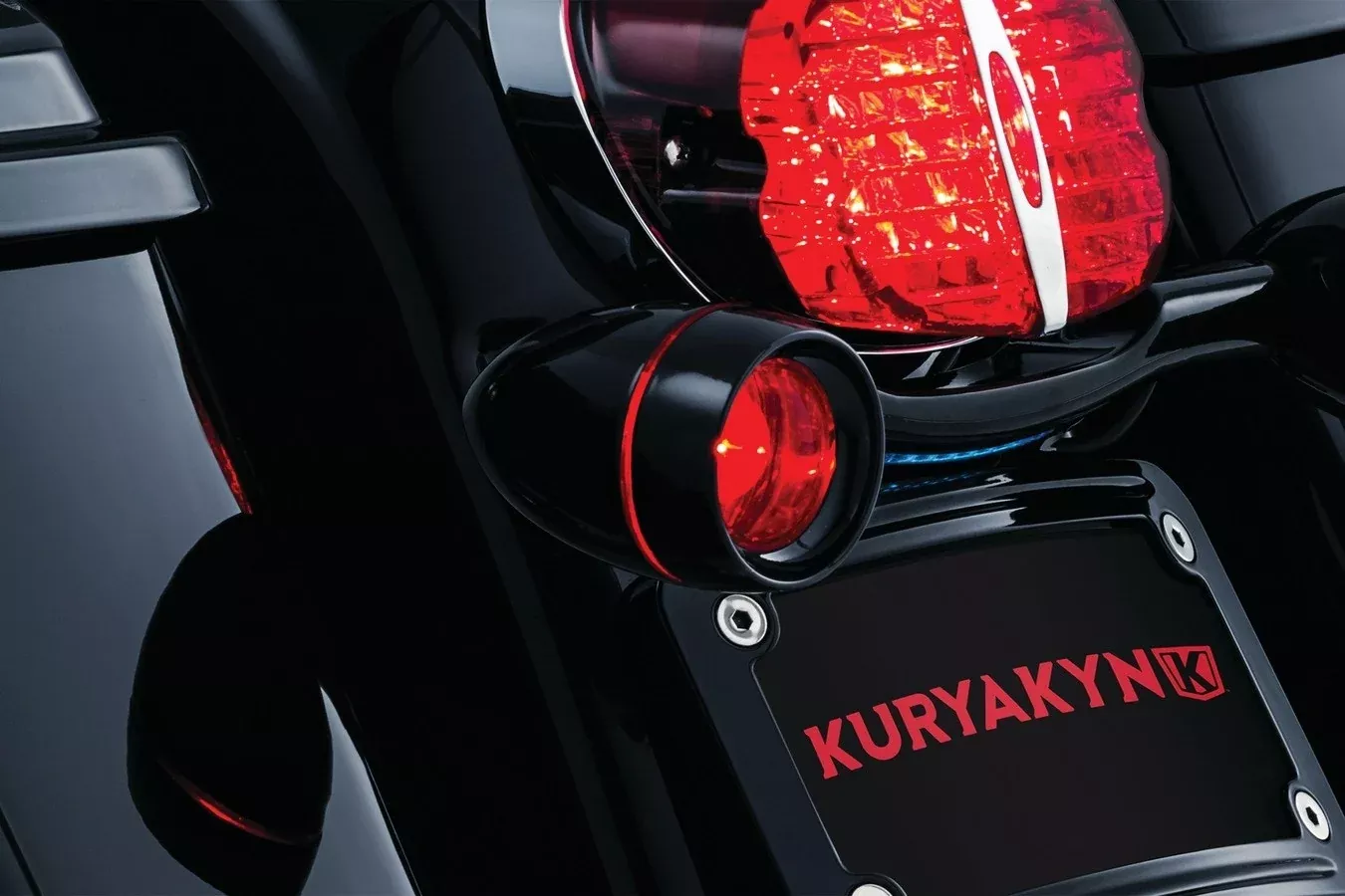 Kuryakyn 5482 Black Deep Dish Bullet Turn Signal Bezels Red Lens Harley