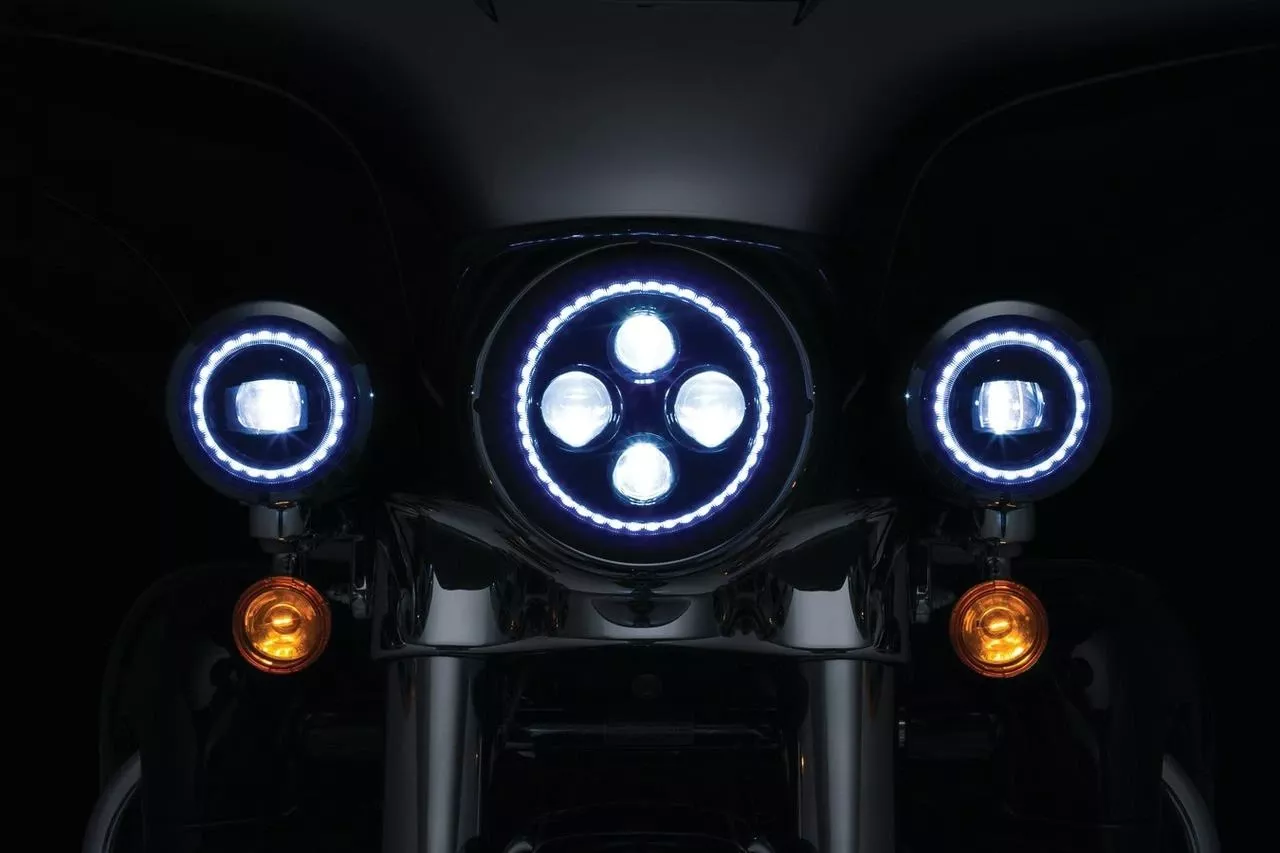 Kuryakyn Orbit Vision 4-1/2 inch L.E.D. Passing Lamps with White Halo for Harley Davidson and Indian Models