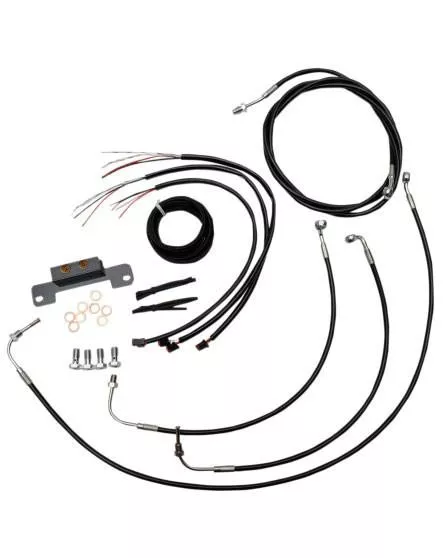 LA Choppers Complete Handlebar Cable Kit for '17-Up Harley-Davidson Touringwith 15"-17" Ape Hangers - Black Vinyl Stainless Braided NON ABS (Does Not Include Electronic Throttle Control Extension)