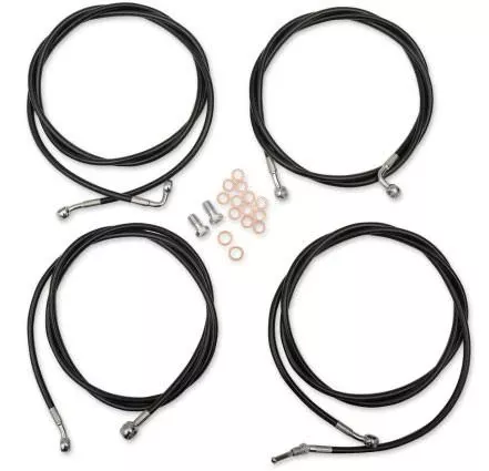 LA Choppers Standard Handlebar Cable Kit for '17-Up Harley-Davidson Touring for 15"-17" Ape Hangers - Black Vinyl Stainless Braided WITH ABS