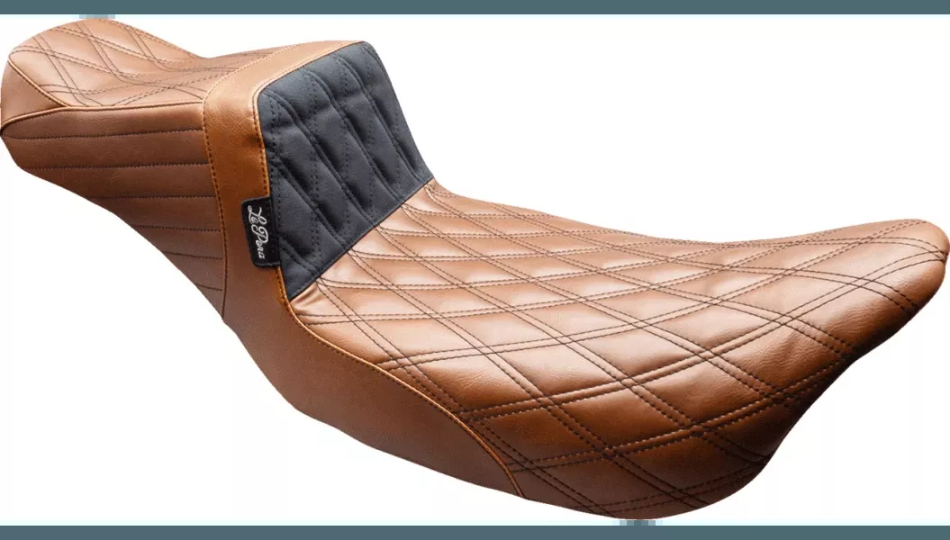 LePera Tailwhip Daddy Long Legs Seat for '08-23 Harley Davidson Touring Models - Brown/Double Diamond/Black Stitch