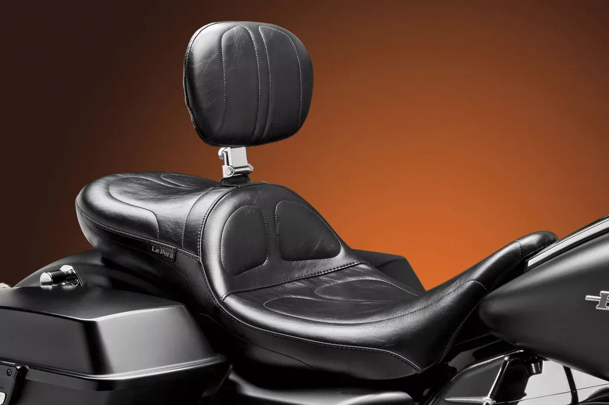 Maverick Daddy Long Legs Seat - With Backrest - Black - Stitched - FL '08-'23