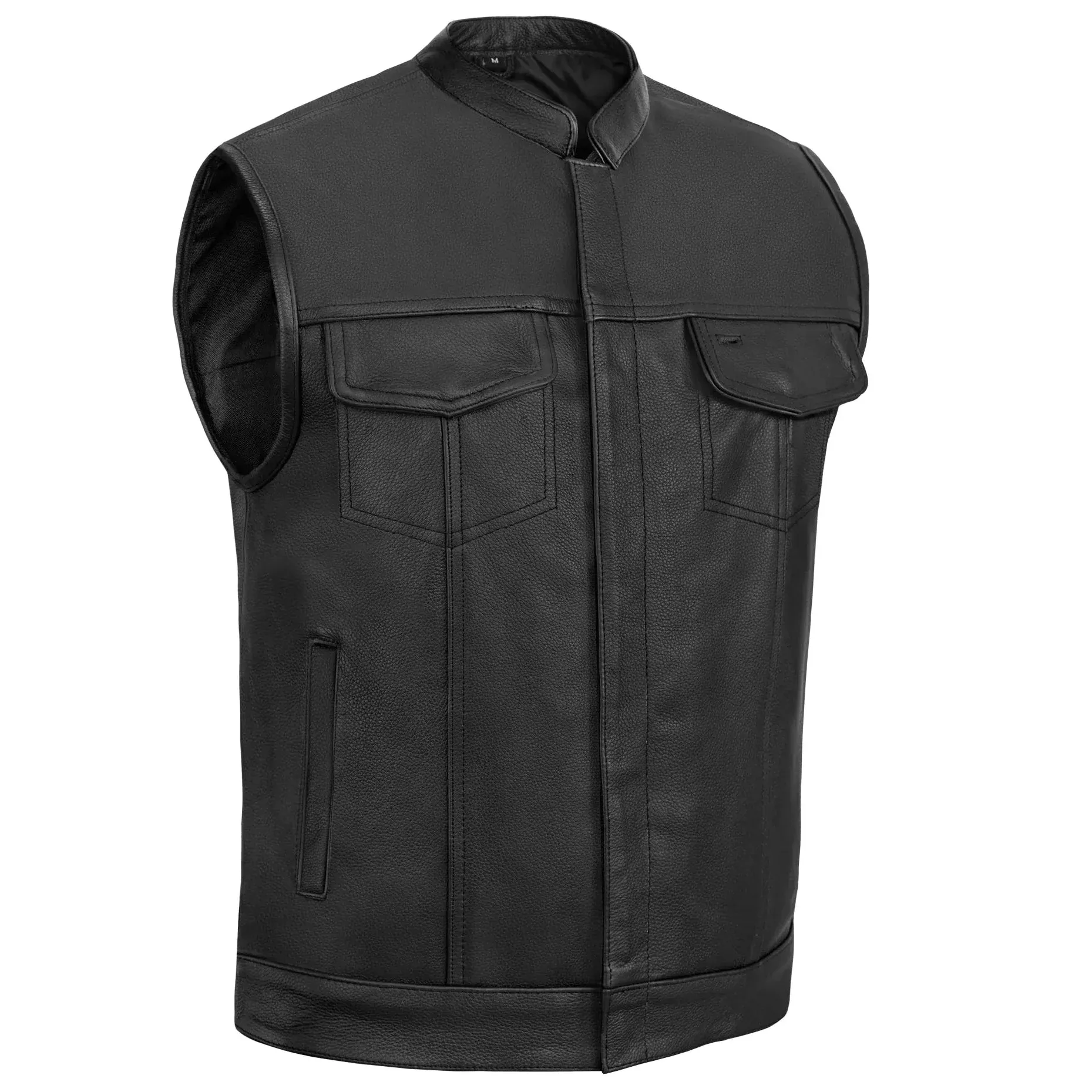 Metro Men's Motorcycle Leather Vest-Black