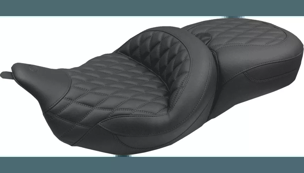 Mustang Double Diamond Super Touring Seat without Driver Backrest for '08-23* Harley-Davidson FL Touring, '24-Up Road King Special, Limited Ultra (Select Stitching Color)
