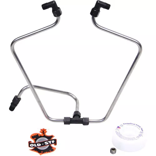 Old-Stf Rocker Box Split Oil Lines for 1966-1984 Harley Shovelhead - Black and Stainless