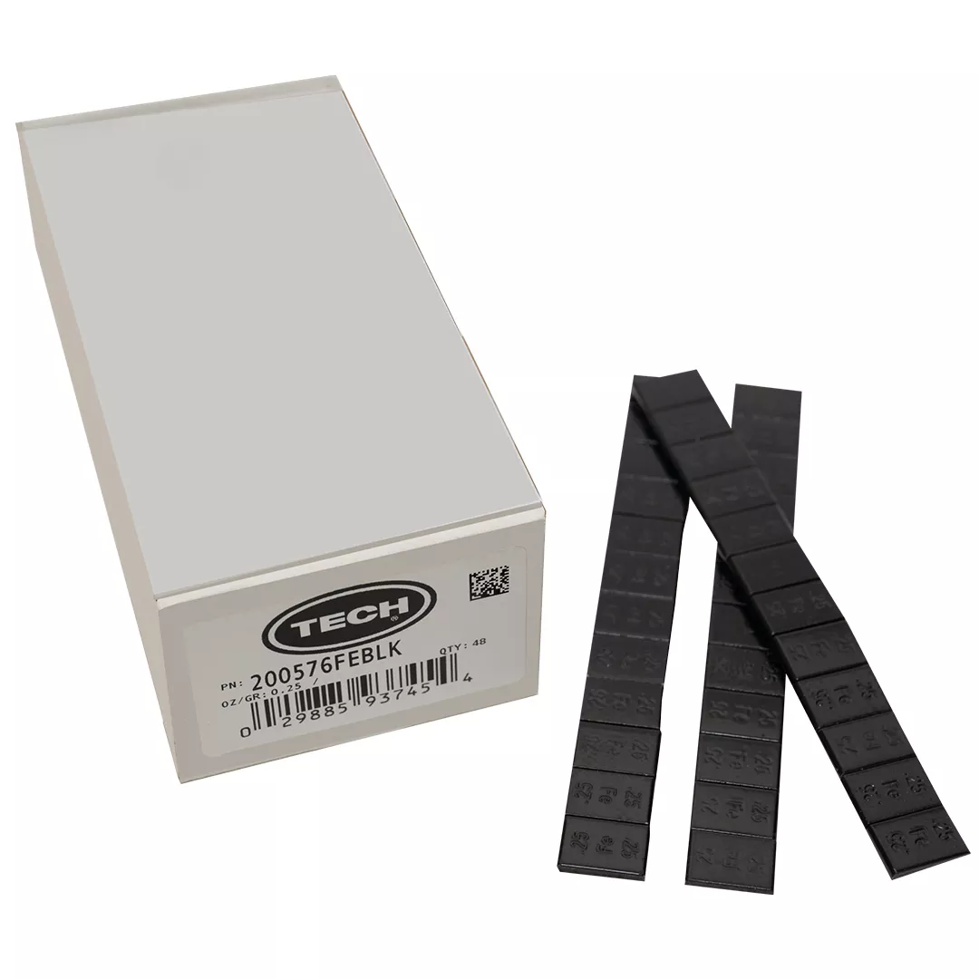 P200576FEBLK – 1/4 oz, .25 oz, Black Stick-On Wheel Weights – Box of 48 Strips