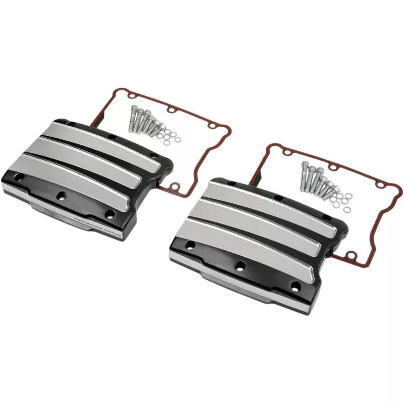 Performance Machine Black Platinum Cut Scallop Rocker Box Covers Harley Twin 99-