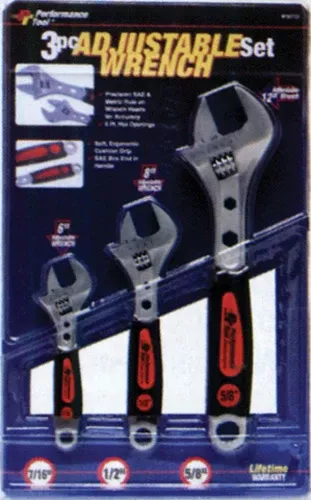 Performancetool W30703 Dual Cushion Adjustable Wrench Set 3 Pc