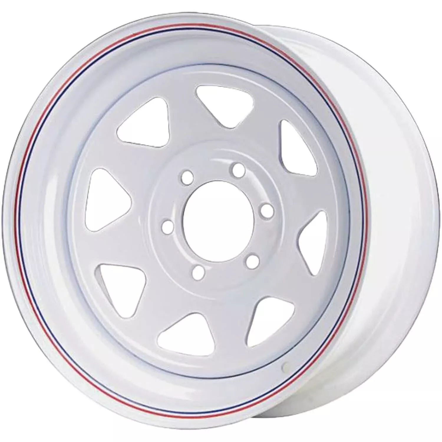 Premium Service 16×6 6 on 5.5 Spoked Steel Trailer Whl White w/ Pinstripes